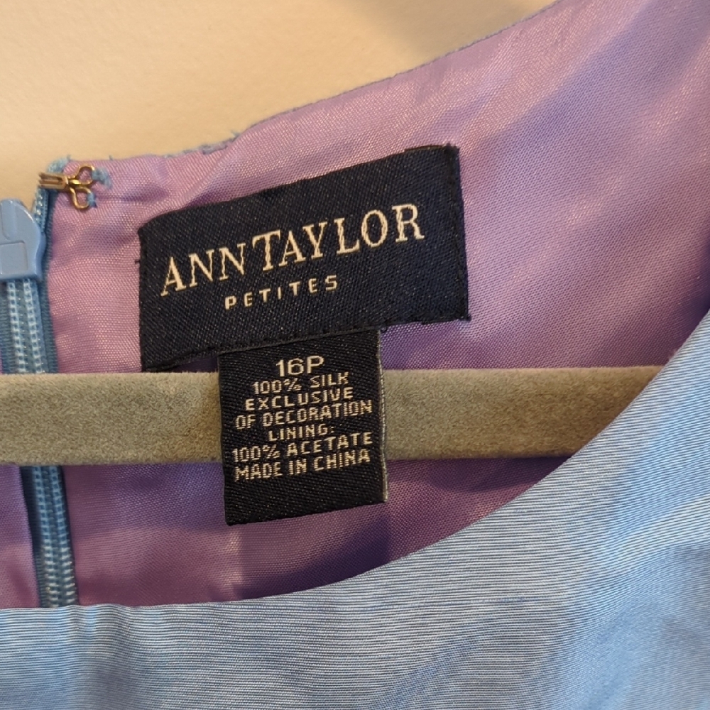 Ann Taylor Vintage 90s Y2K Minimalism Pure Silk Blue floral dress 16 Petite - Picture 2 of 11